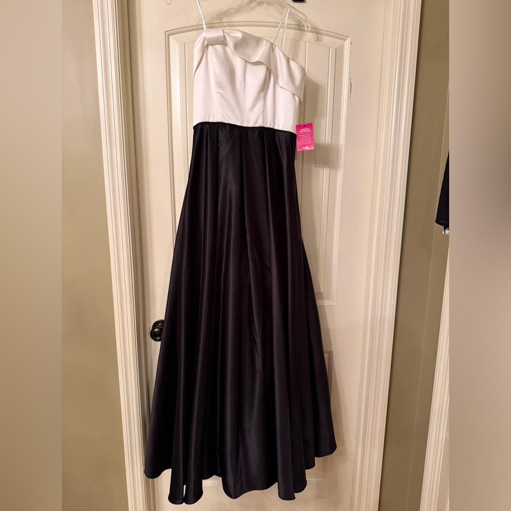 Blondie Nites White Strapless Dress with Black Label Detail